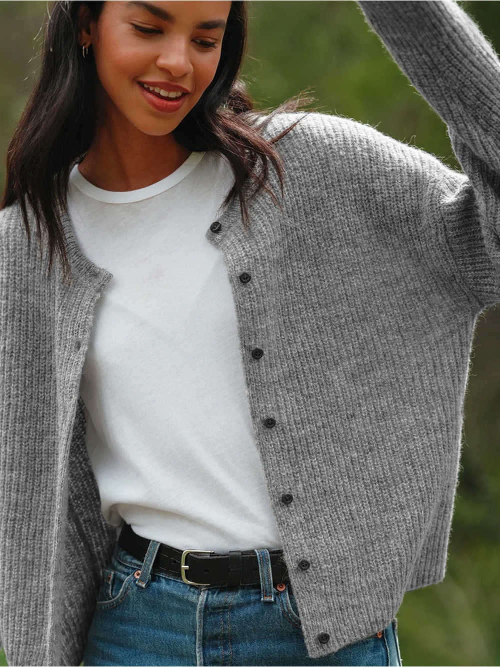 Jenni Kayne Hayes Crewneck Cardigan Heather Grey Alpaca Wool Oversized Size M